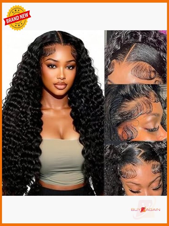 Deep Wave Lace Front Wig Human Hair 200 Density 13x6 HD Transparent Lace Pre main image 6